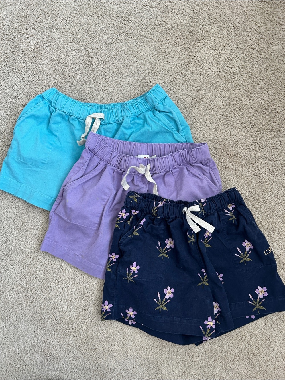 Bundle (3) Girls Vineyard Vineyard Shorts - Aqua, Lavender & Navy Floral, 7
